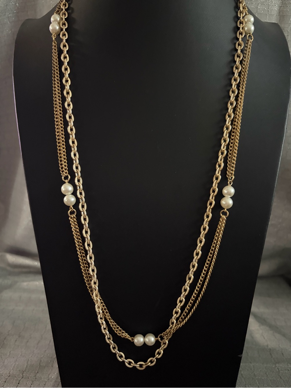 Gold-Tone Layered Chain Necklace with Pearls - Women Jewelry